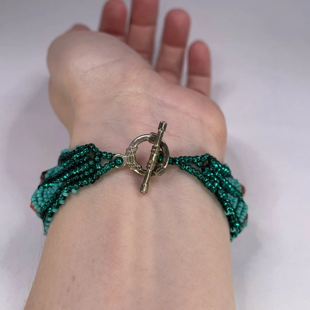 🎉Free with purchase! 🎉 Turquoise & amber color beaded bracelet, handmade boho - Picture 2 of 4